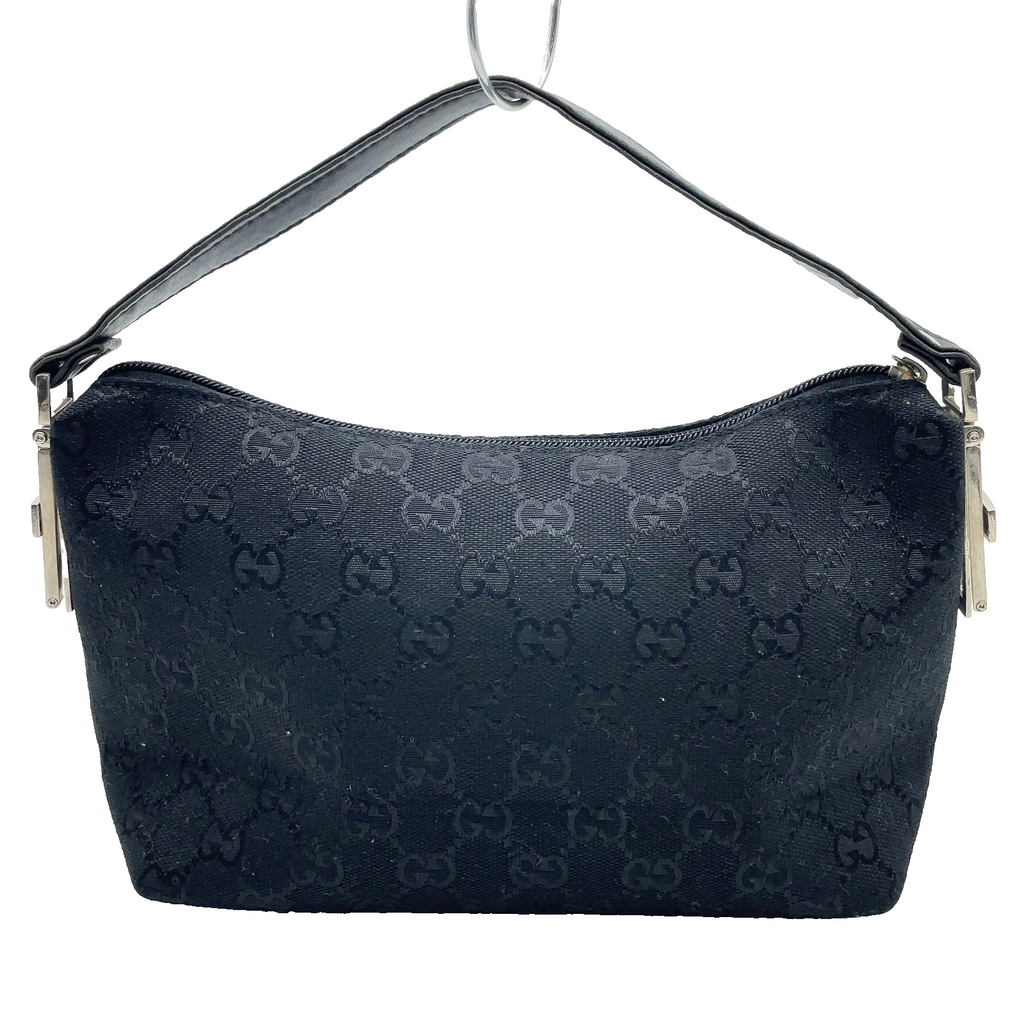 Gucci GG Canvas x Leather Black Accessory Handbag W/Dustbag