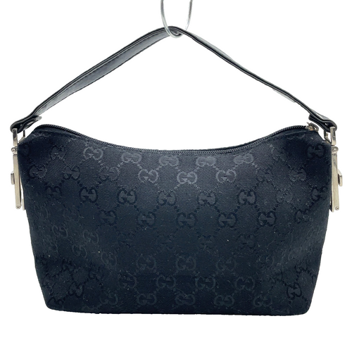 Gucci GG Canvas x Leather Black Accessory Handbag W/Dustbag