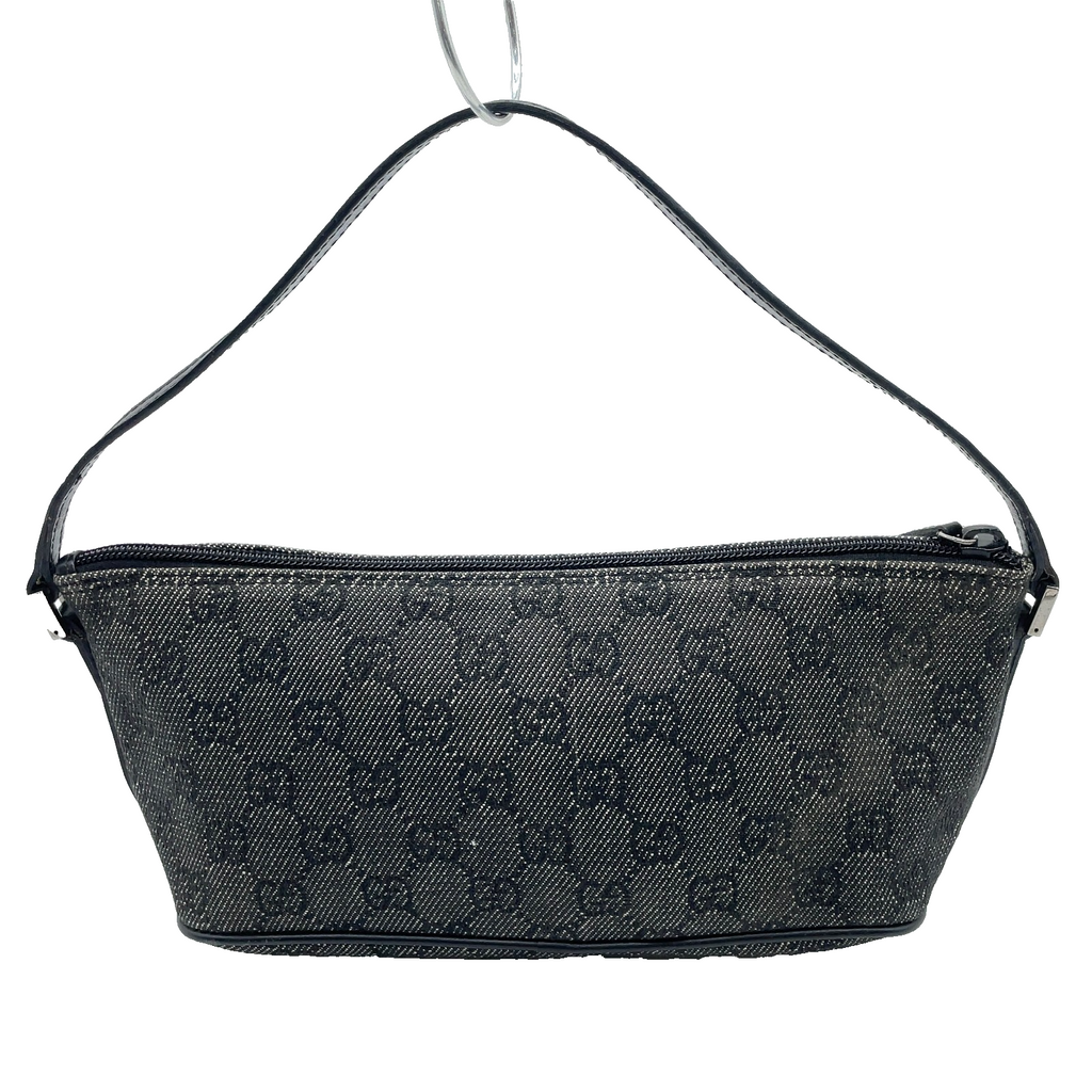 Gucci GG Canvas x Leather Black x Gray Accessory Pouch W/Dustbag