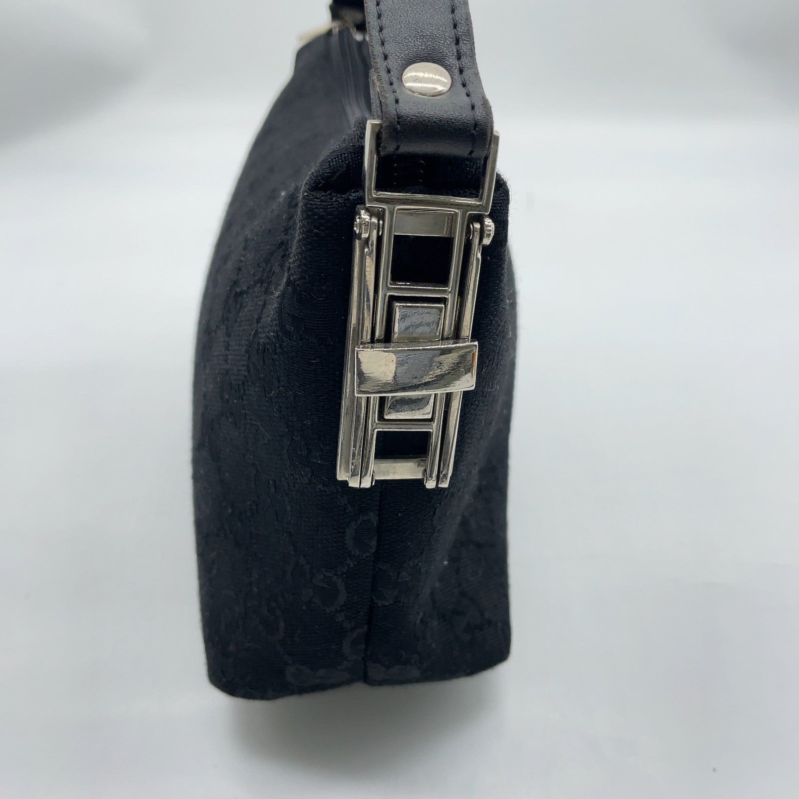 Gucci GG Canvas x Leather Black Accessory Handbag W/Dustbag