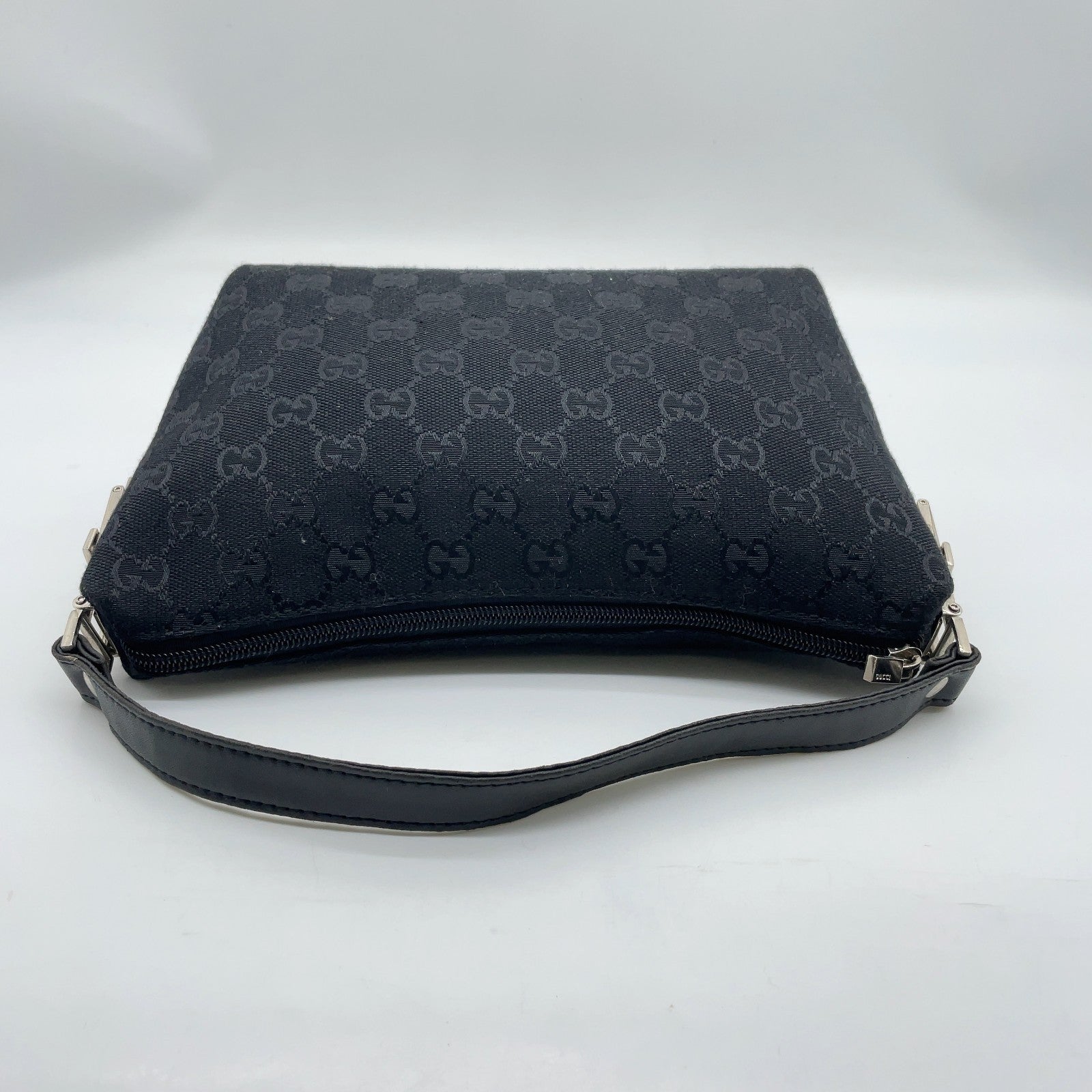 Gucci GG Canvas x Leather Black Accessory Handbag W/Dustbag