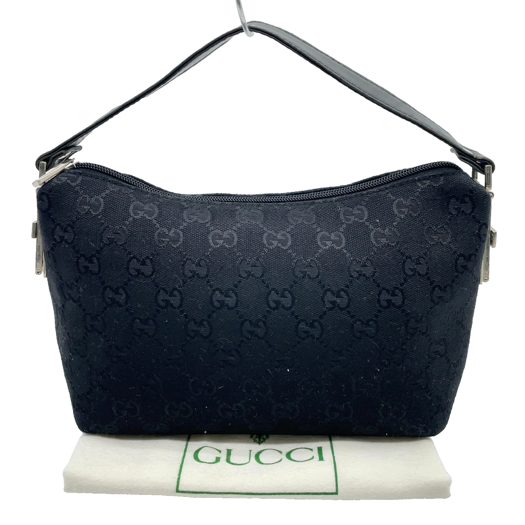 Gucci GG Canvas x Leather Black Accessory Handbag W/Dustbag