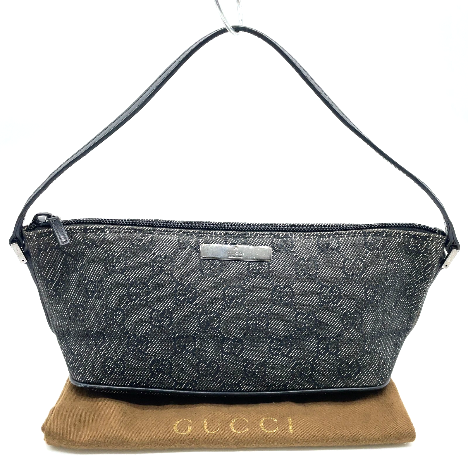 Gucci GG Canvas x Leather Black x Gray Accessory Pouch W/Dustbag